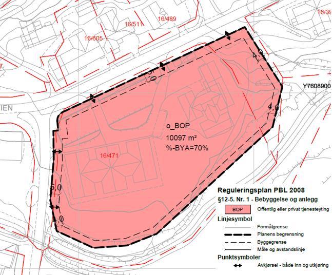 5. Eksisterende og ny bebyggelse er lagt inn på fig. 6. Figur 5. Forslag til nytt plankart. Formål: offentlig eller privat tjenesteyting.