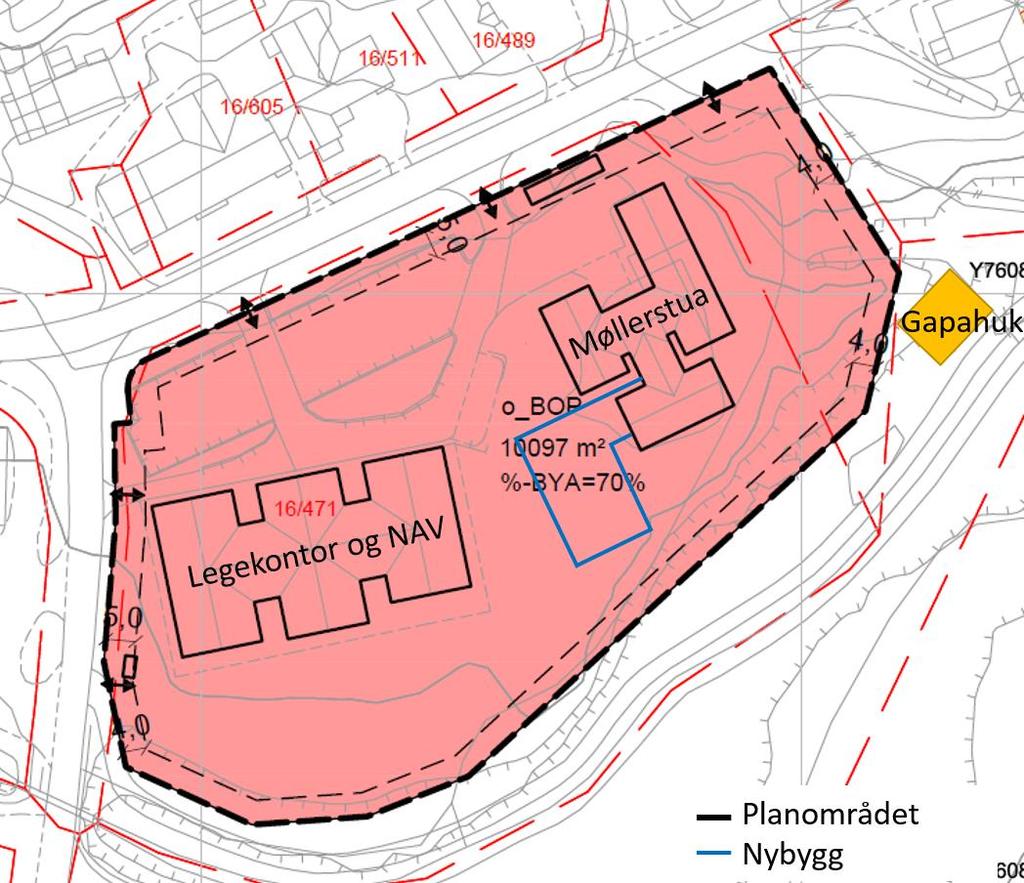 Figur 6. Forslag til nytt plankart med eksisterende og ny bebyggelse. 5.