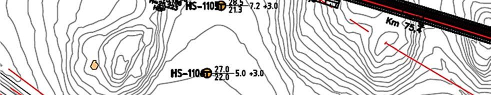 I Figur 15 og Figur 16 vises en typisk opptegning av fylling med standard skråningsutslag 1:2 (fylling) over et jorde med et bekkedrag midt på jordet.