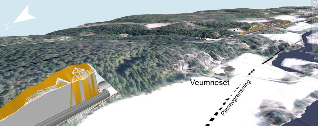 93 av 130 Ytterligere forskyvning av trasé mot vest er vurdert, men vil medføre en vesentlig lengre bru over Seutelva, ettersom man da ikke treffer berg øst for elva. Tunnel i fjellsiden mellom ca.