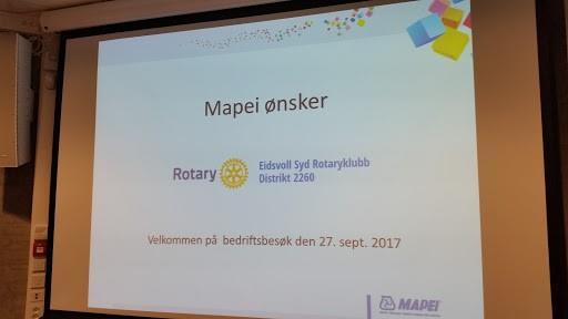 Møte 27/9-2017 Bedriftbesøk hos Mapei på Sand i Odalen. Vi møttes i Eidsvoll for felles avreise 18.30.
