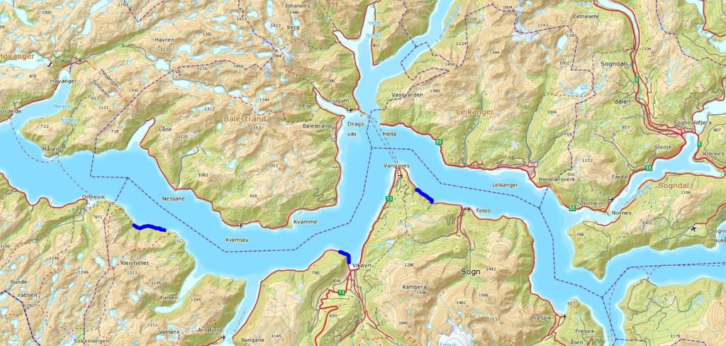 5 Vik Kommune Vik har strandlinje på sørsida av Sognefjorden frå Aurland kommune i Aurlandsfjorden til Høyanger kommune. Strandlinja er ca. 105 km.