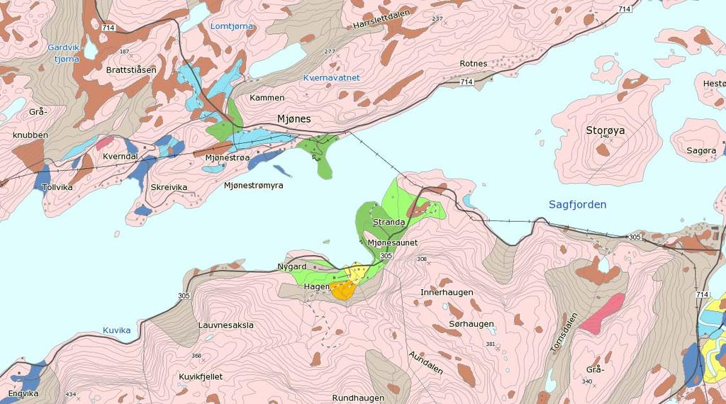 Geoteknisk rapport nr. 2012039540-002 / Ud900Kr01 4.2 Grunnforhold 4.2.1 Geologi Brualternativet det er boret for i denne undersøkelsen er plassert på en endemorene som strekker seg på tvers over Åstfjorden.