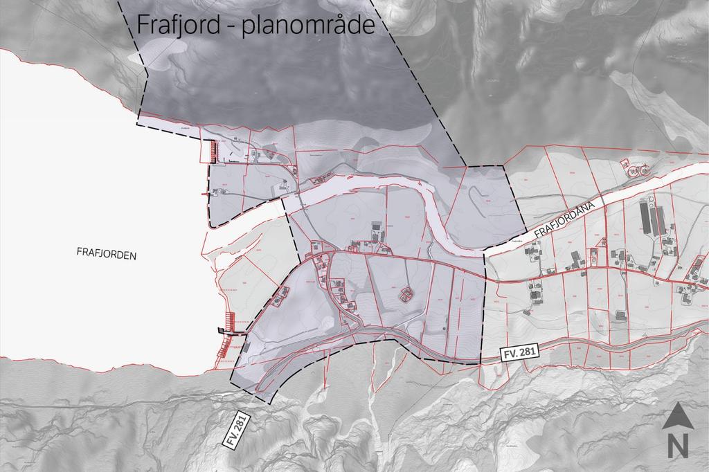 2.3 Frafjord Figur 4 Planområde dagsone Frafjord Frafjord ligger i Gjesdal kommune, i en trang dal mellom to dominerende, bratte og høye fjell, ca. 35 km fra kommunesenteret på Ålgård. Bygda har ca.