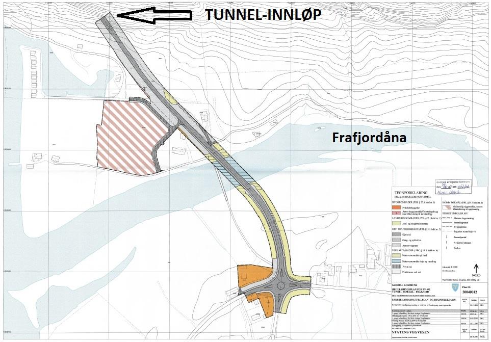 (vedtatt i 1991). Plan for Norstone steinknuseverk (vedtatt i 2004) ligger ved sjøhusrekken i sør. Figur 15 Utsnitt av plan fra 2006 for fv. 492 tunnel Espedal-Frafjord. 4.3 Andre aktuelle planer og avklaringer 4.