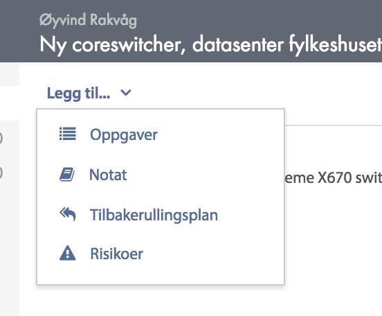 Til slutt trykker man Opprett, og man har da opprettet en ny RFC. Men den er ikke ferdig for evaluering, før risikoelementer, tilbakerullingsplan og utkast til oppgaver er opprettet.