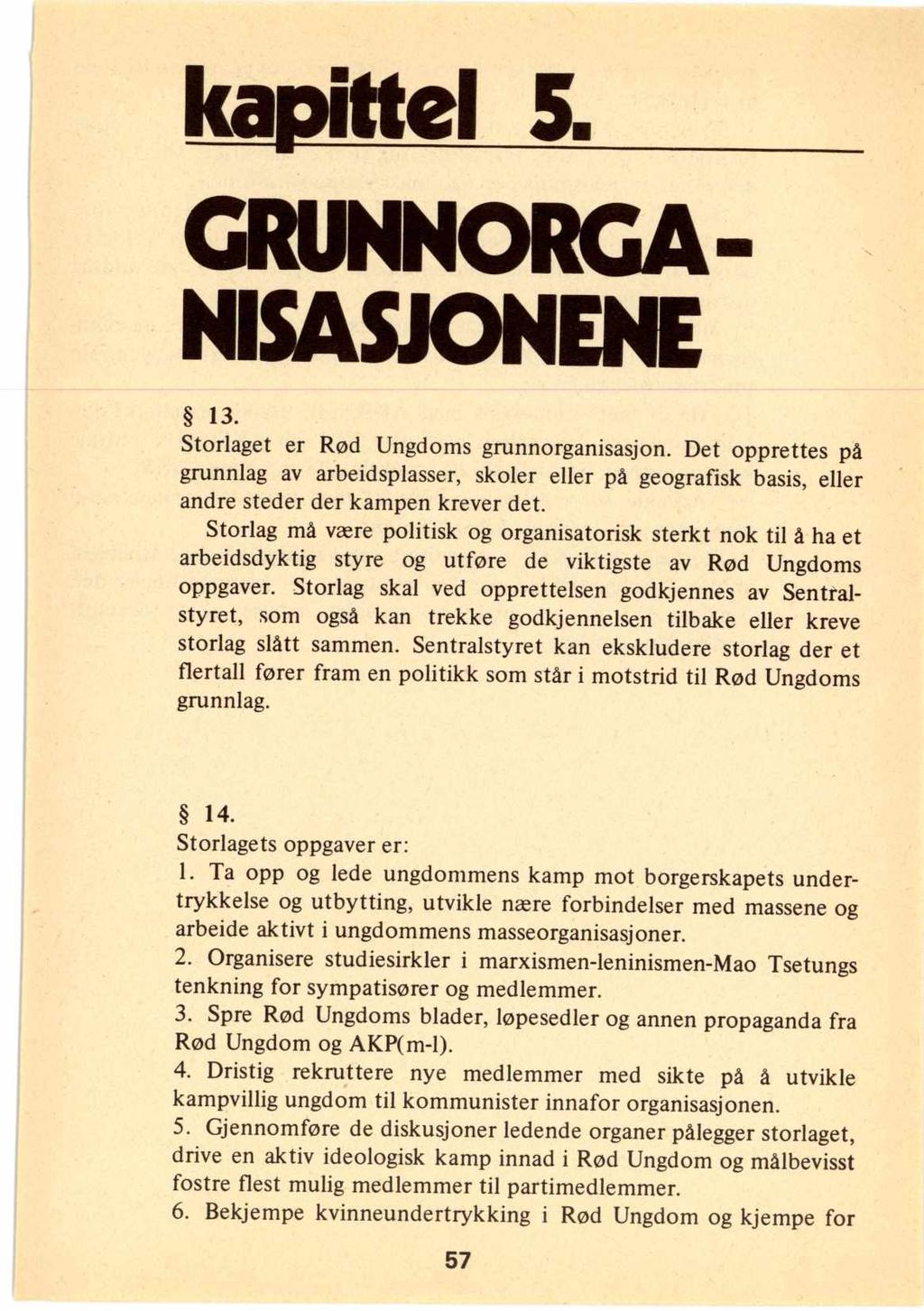 kapittel 5. GRUNNORGA- NISASJONENE 13. Storlaget er Rød Ungdoms grunnorganisasjon.