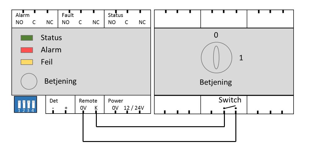 Tilkoblinger TILKOBLING AV NØKKELBRYTER: Nøkkelbryter eller annen styringskontakt tilkobles modulens 0V/K inngang som på tegning over.