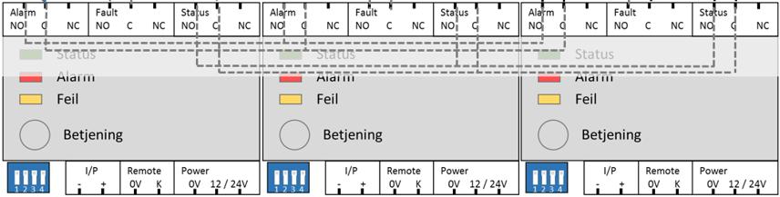 Flere seksjoneringer - brannsignal fra hver kontroll-enhet Ved behov for seksjonering kan man enkelt få til dette, man må da benytte ekstra