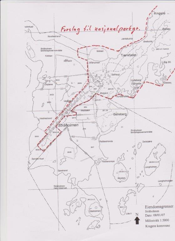 Stråholmen-foreløpig forslag til nasjonalparkgrense Begrunnelser: Grunneierne er klart imot å innlemme gammel gårdsbebyggelse og fritidseiendommer i parken Fritidseiendommene har neppe spesielle