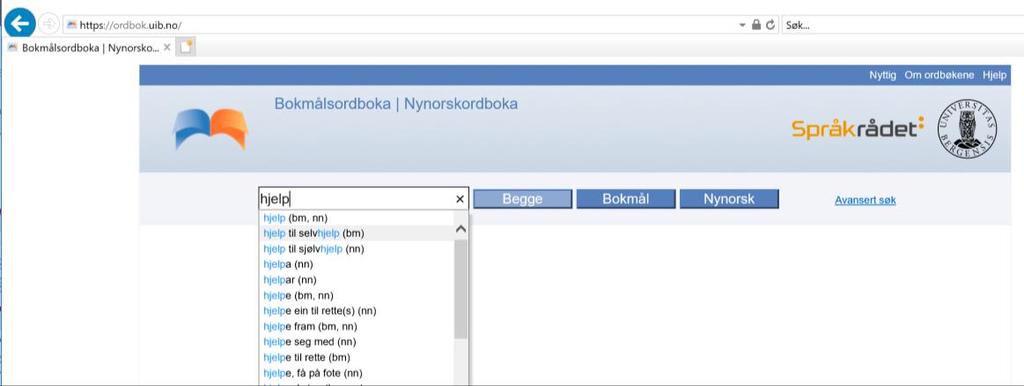 nynorsk Universitetets/Språkrådets bokmål/nynorsk