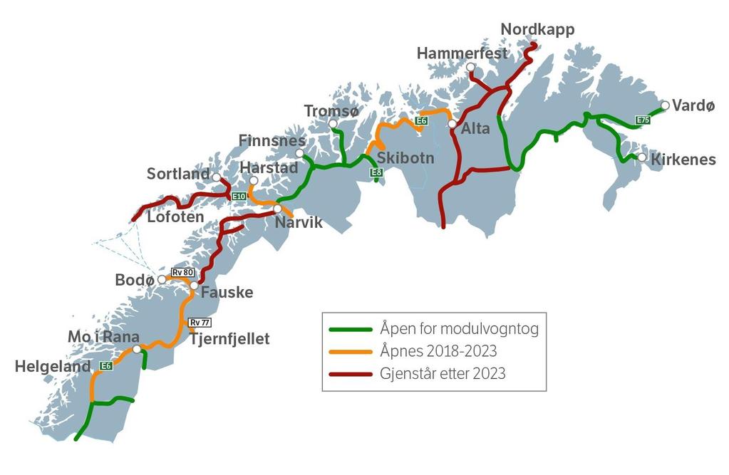 Bruk av modulvogntog Større