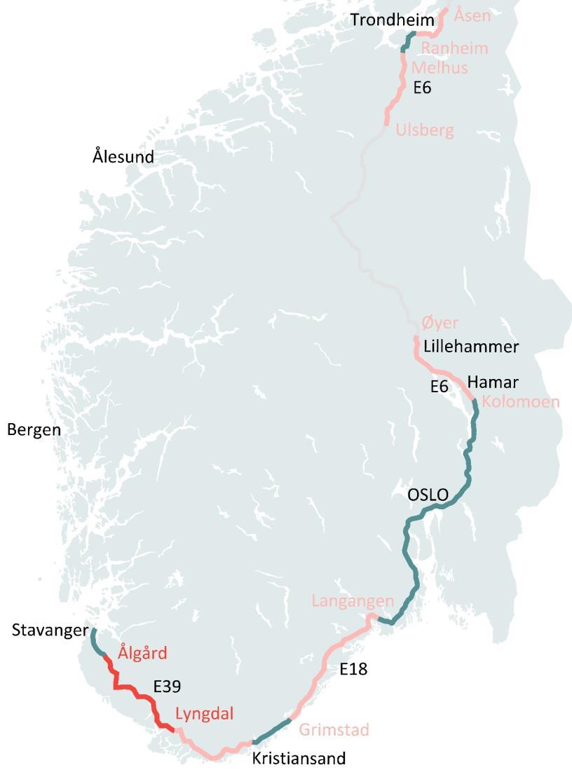 E39 Sandnes - Kristiansand 170 km motorvei