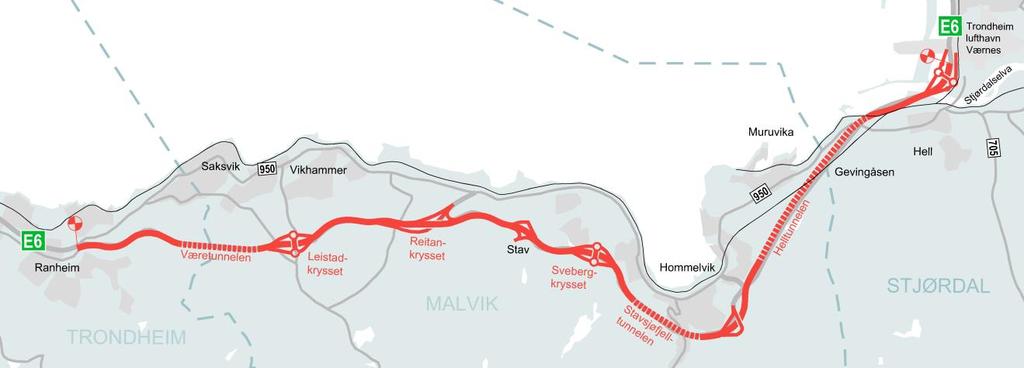 Kontraktsstrategi E6 Nord 2 kontrakter E6 Ranheim Værnes 23 km Kontraktsstørrelse ca.