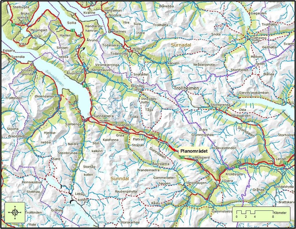 3.0 Området Vermøya og Snøvassmelan ligger omtrent midtvegs i selve Sunndalen, to mil sørøst for Sunndalsøra og ca. 100 m.o.h.