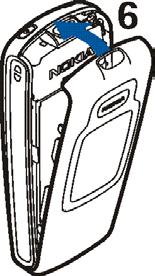 5. Rett inn undersiden av bakdekselet etter undersiden av telefonen, og trykk på toppen av bakdekselet for å låse det på plass (6).