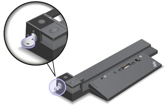 2. Koble datamaskinen til dokkingstasjonen som vist, til du hører et klikk 1. Vri systemlåsnøkkelen til låst posisjon (loddrett) 2. 3. Kontroller lampen for dokkingstatus.