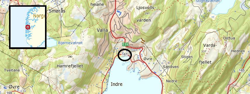UNDERSØKELSESOMRÅDE Vegavsnittet som skal legges om er en del av Fv. 167 (Hamrevegen). Det ligger ved Hatlestad rett nord for Kalandsvatnet (figur 1).