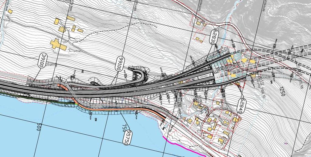62 Kryss Utsnitt som viser kryssområdet og tunnelpåhugg ved Øyresvika for både E6 og adkomsttunnel mot byen er vist under.