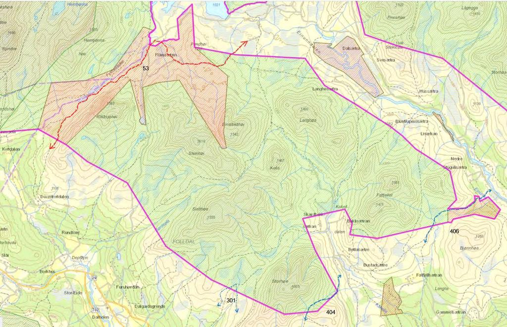 ID Løypenavn Beskrivelse Merknad Type sti 406 Fatfjellsætra - Einunndalsvegen Ikke merket rute fra Fatfjellsætra Einunndalsvegen. Henger sammen med rute 404 og 405.