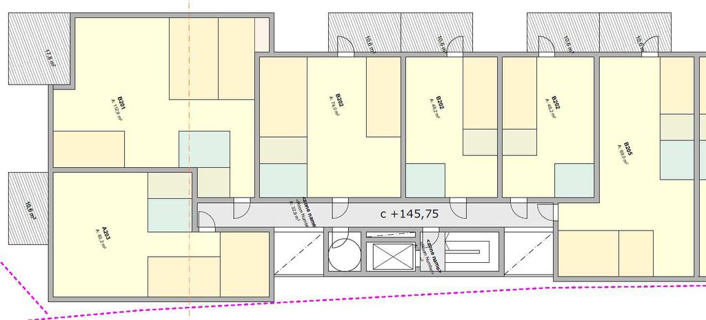 FIGUR 2: PLAN I BLOKK MOT HEIMDALSVEGEN (2016) 4.2 Uteoppholdsareal Det anbefales ikke uteoppholdsareal for permanent bruk mot Heimdalsvegen. Dette området er i rød støysone.