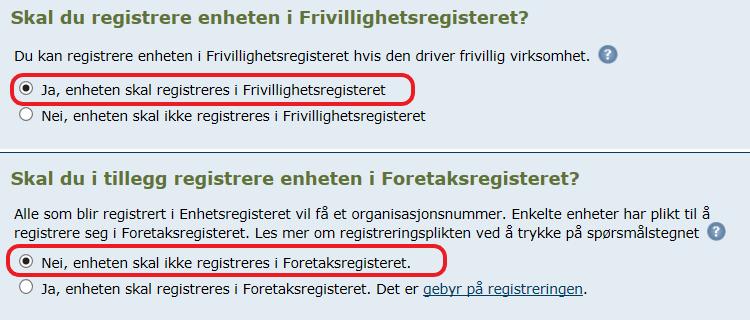 organisasjonen i Frivillighetsregisteret og