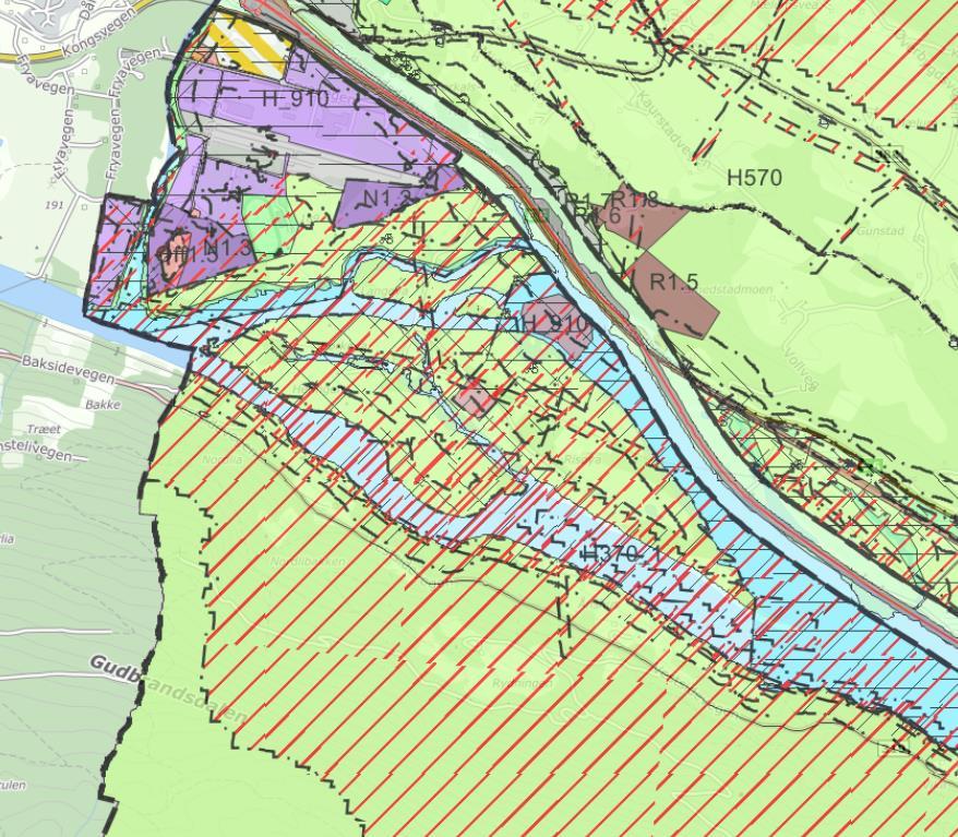 Planstatus i området Figur 3: Utdrag fra forslag til kommuneplanens arealdel, brønnfelt og vannbehandlingsanlegg er vist med rødt.
