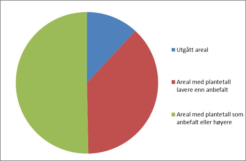 Foryngelse Resultatkontrollene 2011-2017 (som repr ca 10% av avvirkningen) Gjennomsnittlig kontrollert /år 6260 daa Utgått areal: 744 daa ->12% Plantetall lavere enn anbefalt: 2368 daa ->37% (av