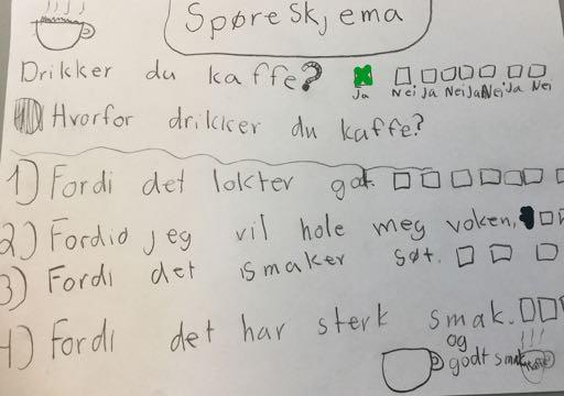 Spørreskjema For å finne ut hvorfor voksne drikker kaffe, lagde vi et spørreskjema.