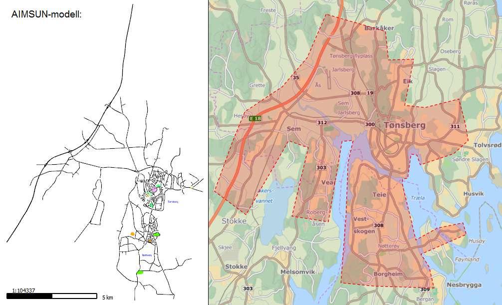 Ny fastlandsforbindelse fra Nøtterøy og Tjøme 4 2.1.1 Hva er forskjellen fra RTM? Det foreligger regionale persontransportmodeller (RTM) for Tønsberg.