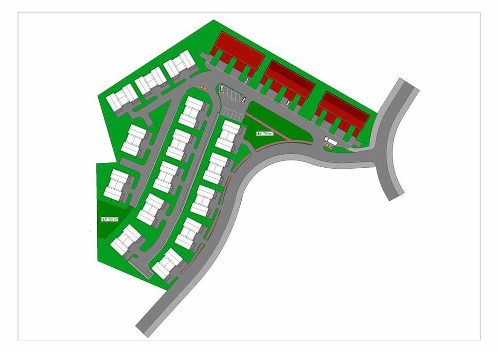 består av tomter på mellom 800 og 1100m 2 og foreslås regulert med en utnyttelse på BYA=25 %.