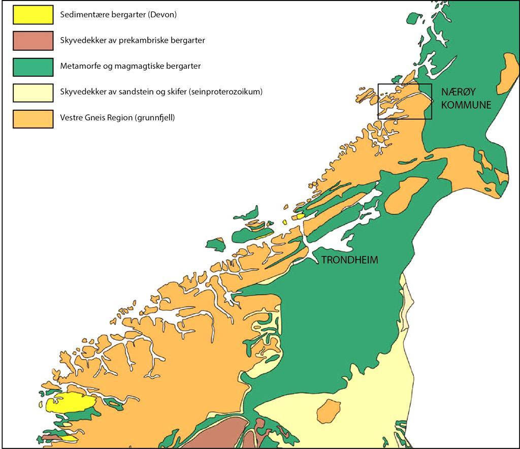 De viktigste eksisterende byggeråstofforekomstene i Nærøy kommune, hvor det er utført mekanisk test, er vist på kartet på Figur 3, med unntak av forekomsten Teplingan helt i øst, som ligger uten for