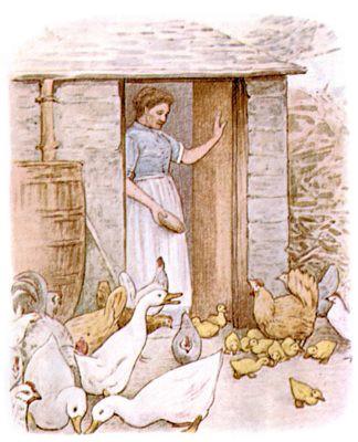Fortellingen om Jemima Plaskeand Det er så morsomt å se en flokk andunger sammen med en høne!