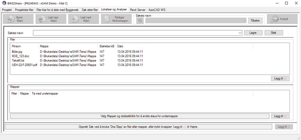 BIM2Share Extended Workspace: Brukerveiledning side 43/47 5.3.4 Opprette egendefinerte spørringer på filer Man kan opprette faste spørringer i prosjektet.