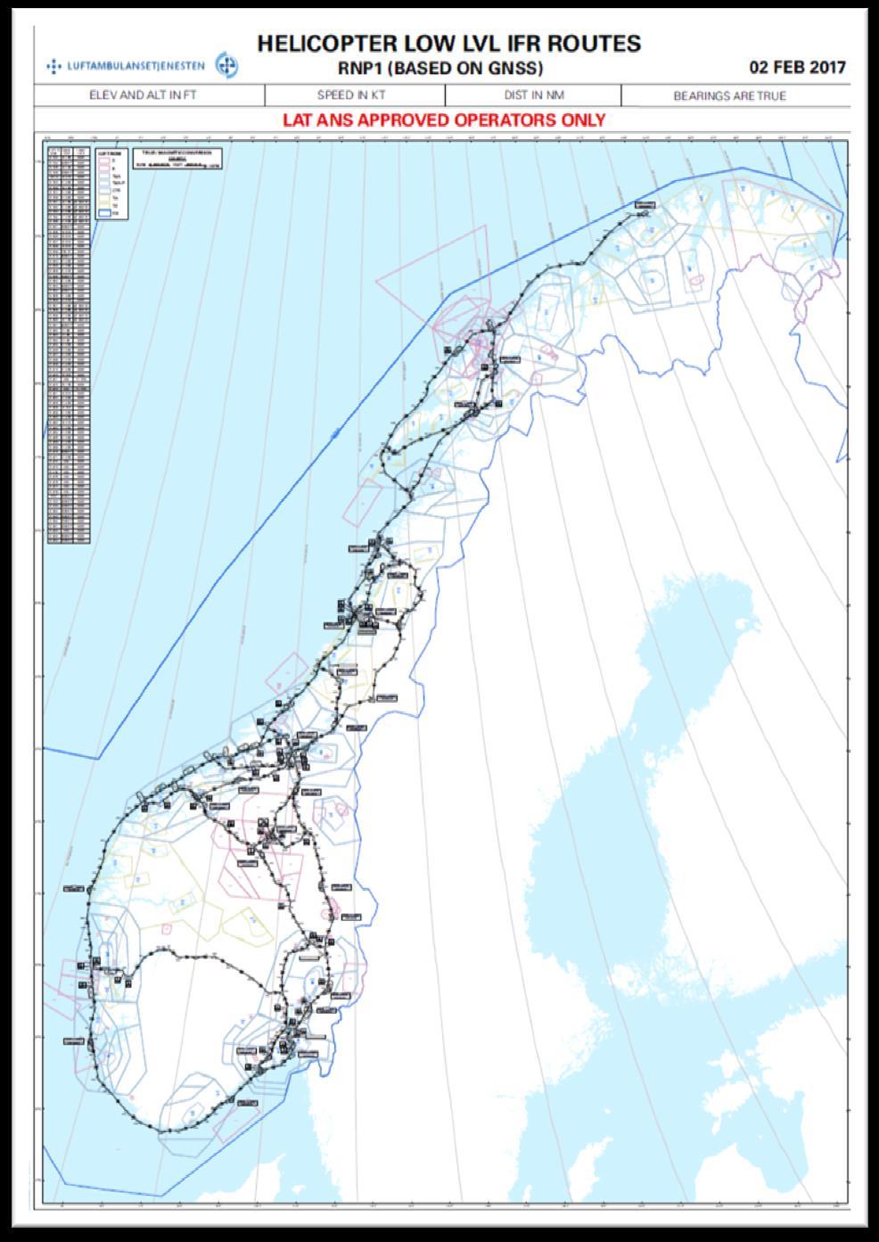 Figur 2. Etablerte instrumentbaserte lavflygingsruter for helikopter pr.