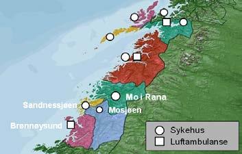 kysten (Sandnessjøen), et DMS i midten (Mosjøen) og luftambulanse og DMS i sør (Brønnøysund). En todelt sykehusløsning på Helgeland Det er lite kjent, men Helgeland har allerede i dag 4.