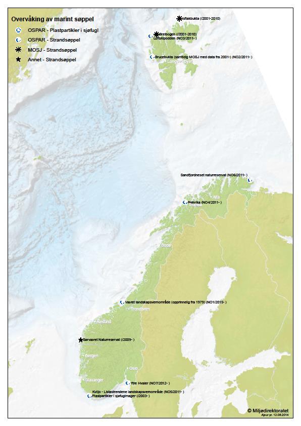 Overvåking, forskning og teknologiutvikling Overvåking Strandsøppel Havhest Økosystemovervåking i Barentshavet Kartlegginger Sediment og blåskjell Ferskvann