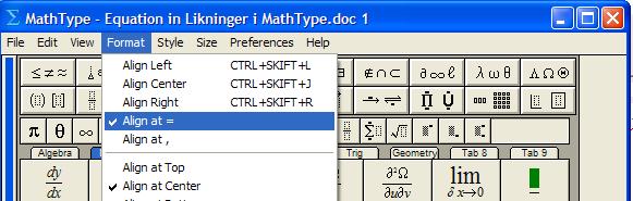 Eksempel på bruk av MathType Et eksempel på hvordan et løsningsforslag av en likning kan se ut: x 7 x 3 3 4 6 x 12 7 12 x 12 3 12 3 4 6 4 3 x 12 7 12 12 3 12 x 3 4 6 4x 21