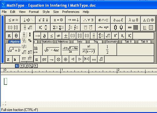 Hurtigtaster For at MathType skal bli et effektivt skriveredskap av matematisk tekst, er det nødvendig å bruke hurtigtaster (shortcut) for de mest brukte symbolene/kommandoene.
