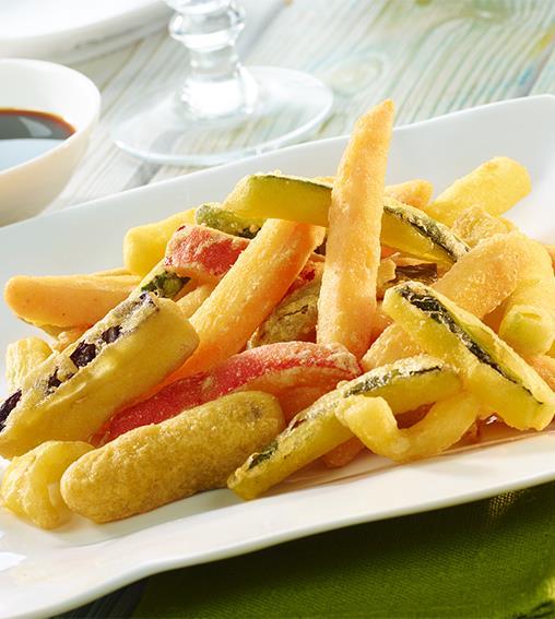 Tempura grønnsaker Sånn gjør du: Stek ønsket mengde tempura grønnsaker i frityr eller konveksjonsovn som under tilberedning.