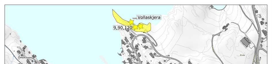 Delområde 3 (Figur 7) omfatter skolen, idrettsplassen, Rema 1000 og ut til Vollaskjera.