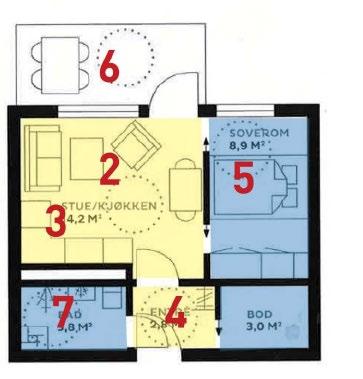 Prototyp fra OBOS 2016på 35m2 og med ensidig belysning.