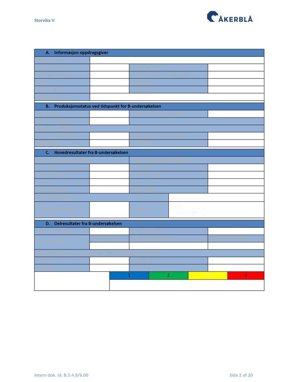 Tabell 1. Informasjon fra oppdragsgiver og oppsummering av resultater fra B - undersøkelsen A.