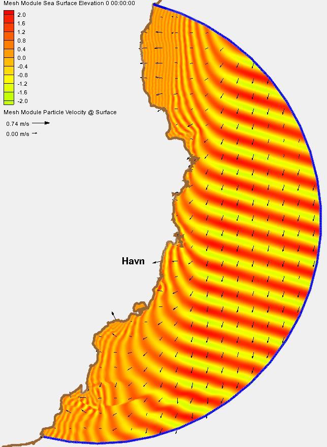 Detaljert bølgemodell for Kvalneset og ny havn For den siste delen av analysen i havneområdet er det benyttet en meget detaljert bølgemodell av typen CGWAVE.