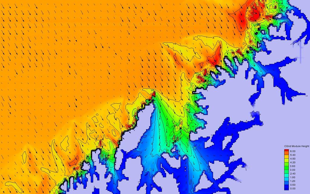METODER Stor bølgemodell i åpent hav Figur 4 viser en stor bølgemodell som benyttes for å beregne hvor stor andel av bølge-energien som vil runde Andenes og fortsette sørover i Andfjorden.