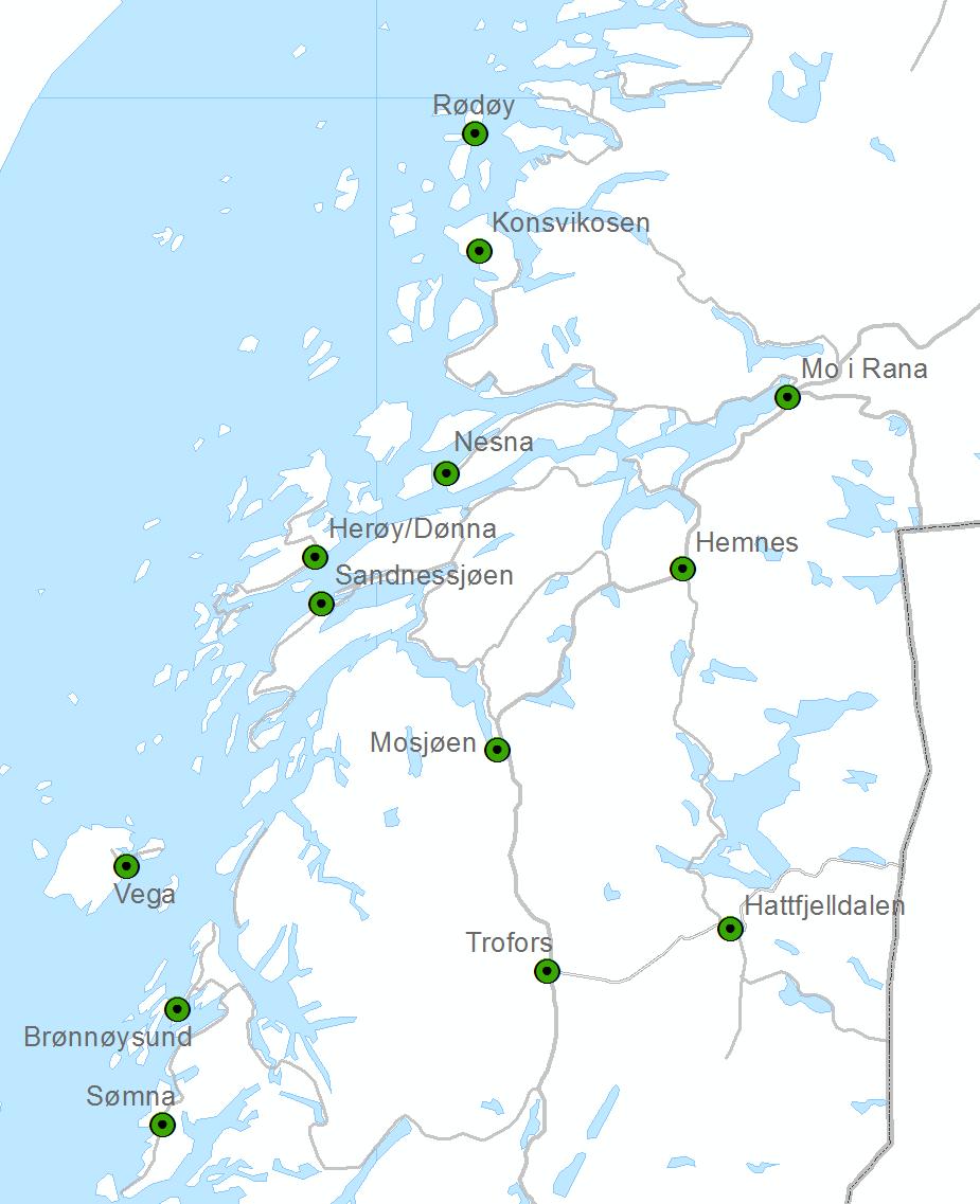 Ambulanseplan 205-2025 2.3 Dagens ambulansestruktur I dag er det totalt 5 stasjoner som dekker akuttberedskap ambulanse for Helgeland.