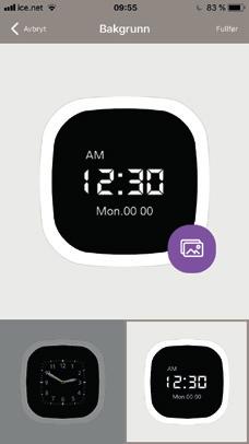 Endre bakgrunn Posisjonsoppdatering 1. Du kan velge mellom analog og digital klokke.