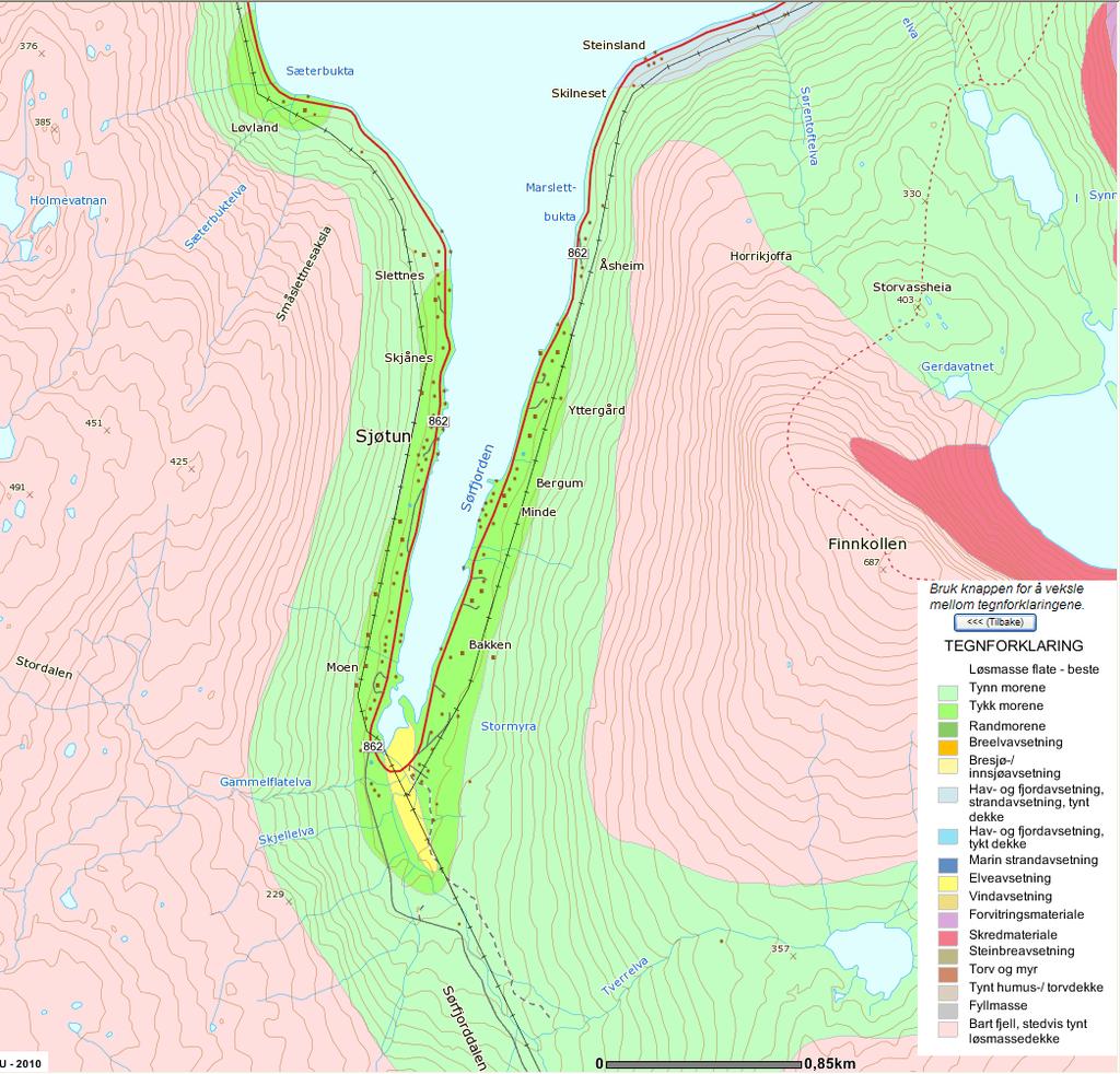 Grunnvannsundersøkelser i Kattfjord 7 Dagens vanninntak Figur 2: Kart over forsyningsområde Kattfjord med inntegning av eksisterende vannkilde. 3 BESKRIVELSE AV GRUNNVANNSUNDERSØKELSER 3.