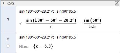 Løsningen A 151,8 kan derfor ikke brukes. A 28,2 b) Finn siden c. Løsning c 6,3 cm Legg merke til!