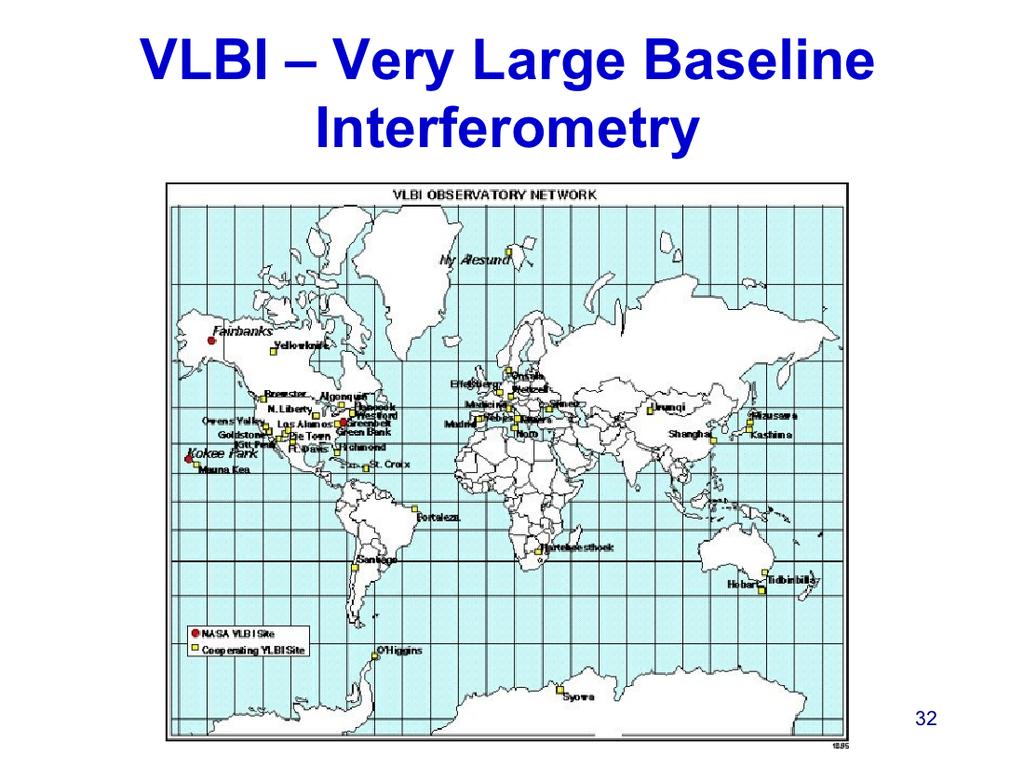 I dag kan man sette sammen signaler fra radioobservatorier over hele verden og dermed få interferometere med avstander mellom mottagerne på opp til 10,000 km.